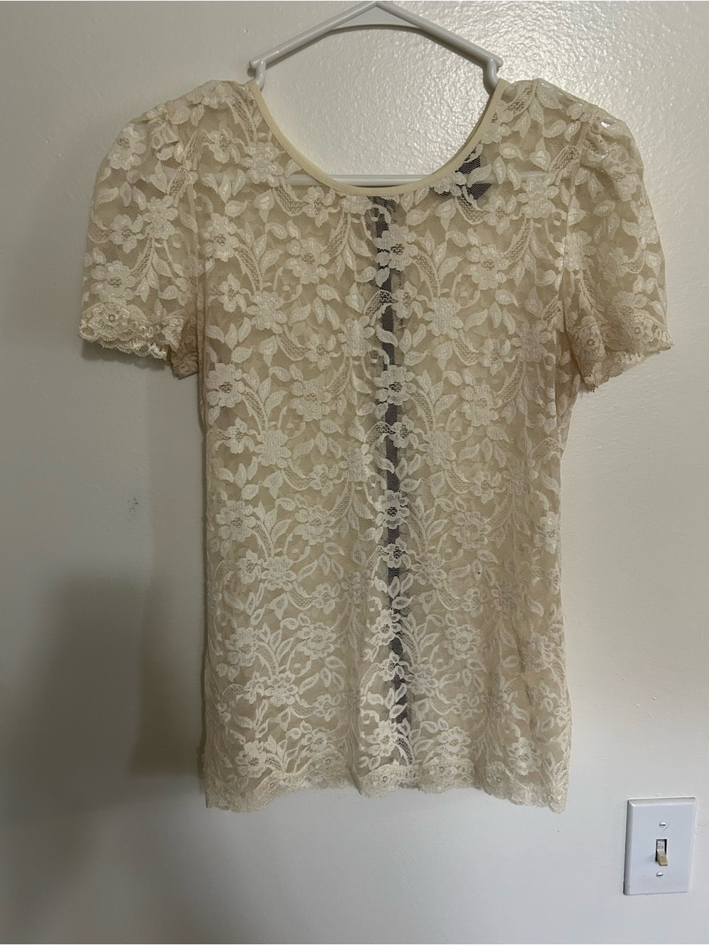 Moda International Cream Floral Lace Short-Sleeve Blouse